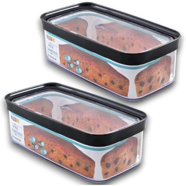 Imagem de Kit 2 Potes Herméticos para Bolo de Forma 1.5L Helsim Acrílico Transparente (Preto)