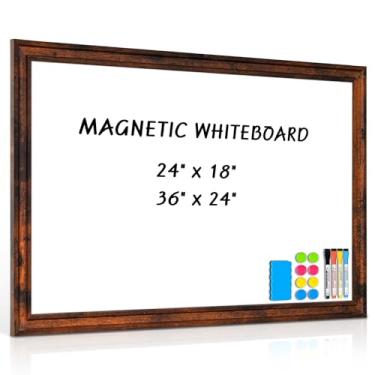 Imagem de QUEENLINK Quadro magnético apagável a seco - quadro branco 91 cm x 61 cm - quadro branco decorativo para parede - moldura de madeira vintage marrom
