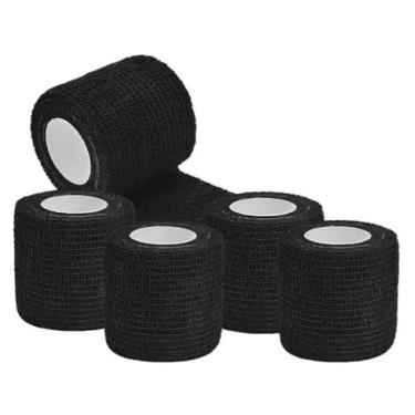 Imagem de Bandagem Elástica Adesiva Preta, Kit com 5 Unidades, 5cm x 450cm