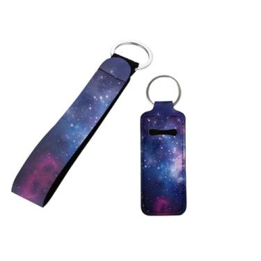 Imagem de INSTANTARTS Chaveiro com suporte de batom de céu noturno, acessórios de viagem, tubo de brilho labial, leve, porta-chaves, protetor labial, preto, branco