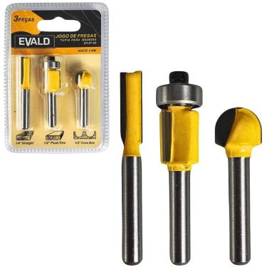 Imagem de Jogo de Fresas Tupia para Madeira Haste 6 MM Kit 3 Peças EVJF-03 EVALD