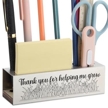 Imagem de Porta-lápis Thank You for Helping Me Grow para professores, organizador de mesa de aço inoxidável com citação gravada, presente de agradecimento de fim de ano de estudante, suporte de material de