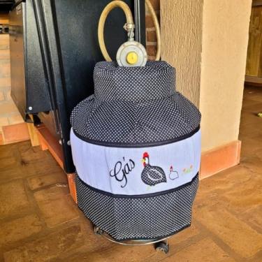 Imagem de Capa de Botijão de Gás Bordado Etamine Preto