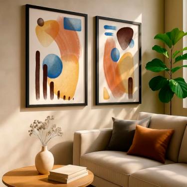 Imagem de Kit 2 Quadros Decorativos Abstrato Colorido Geométrico Moderno Sala Criativa Parede Com Moldura