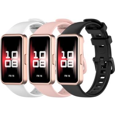 Imagem de Z.DuDuZAZA Pulseiras de substituição compatíveis com Huawei Band 9/Huawei Band 8 [pacote com 3] Pulseiras esportivas de silicone macio para homens e mulheres Hua Wei Band8 9 acessório para troca de