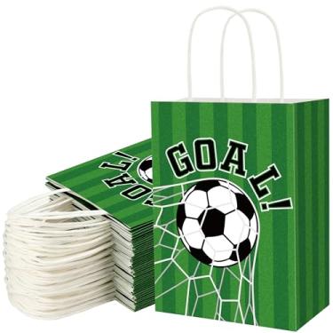 Imagem de 24 peças de sacos de presente de futebol, sacos de lembrancinha de festa de futebol com alças, tema de gol para doces e guloseimas, para esportes, equipes, eventos temáticos, artigos de festa de