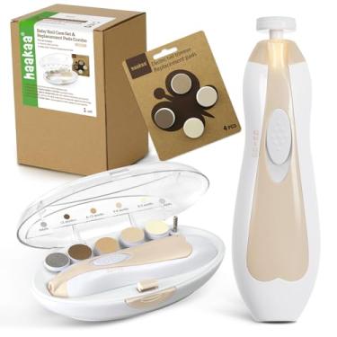 Imagem de haakaa Kit elétrico de cortador de unhas de bebê para recém-nascidos, bebês ou adultos, cuidados com as unhas dos pés, conjunto de cuidados com as unhas do bebê e combo extra de 4 almofadas de