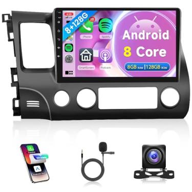 Imagem de Rádio automotivo 8 núcleos 8G + 128 G para Honda Civic 2006-2011, Rimoody Android 15, carro, estéreo, sem fio, e Android Auto 4G-SIM-WiFi, GPS 10,1 polegadas, tela capacitiva QLED, Bluetooth 5.0 FM/AM