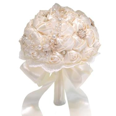 Imagem de Buquê de casamento 18 x 18 cm para noiva, dama de honra, joia de pérola de quinze anos de mão, flores artificiais
