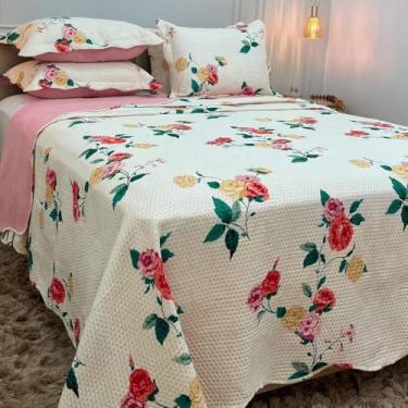 Imagem de Kit Cobre Leito Colcha Casal 3 Peças Estampada Florida Matelado Dupla Face Percal Cama Box(Vila Serena)