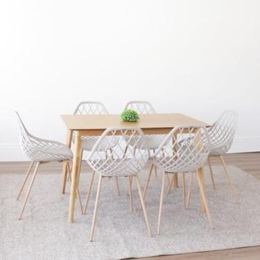 Imagem de Conjunto Sala de Jantar Mesa 120x75cm Finlândia com 6 Cadeiras Cloe Base Aço Rivatti Nude