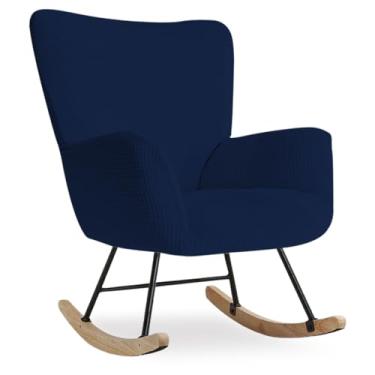 Imagem de Buenanir Capa de cadeira de balanço para berçário, capa elástica para cadeira de leitura em jacquard moderna, protetor de poltrona de balanço para sala de estar, quarto de bebê, azul marinho