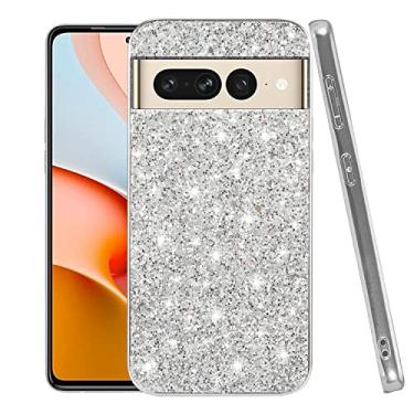 Imagem de Anlalish Capa para celular compatível com Google Pixel 7 Pro, à prova de choque, antiarranhões, capa para Google Pixel 7 Pro, com glitter, TPU e PC, acessórios de proteção Fundas (prata)
