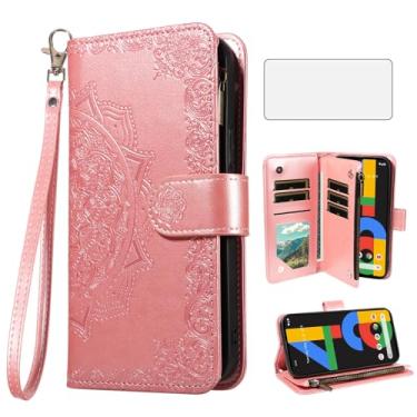 Imagem de Asuwish Capa de celular para celular Google Pixel 4a 4G com protetor de tela de vidro temperado e flor flip porta-cartão de crédito suporte Pixel4a Pixle a4 5.8 2020 mulheres homens ouro rosa