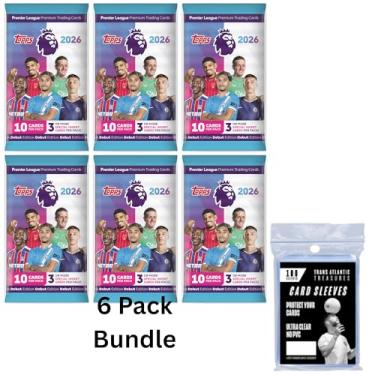 Imagem de Topps Premier League 25/26 Soccer Cards 6 Packs + 100 Card Protectors, 60 Cards - Each Pack Has 3 or More Special Insert Cards Per Pack