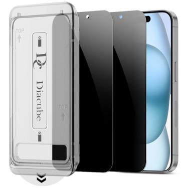 Imagem de DIACUBE Pacote com 2 protetores de tela de privacidade para iPhone 15, [antiespião de 27°] Vidro temperado de dureza 9H à prova de estilhaçamento com [moldura de fácil instalação com remoção