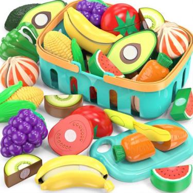 Imagem de Brinquedos de comida Cutting Play MOEAWS com cesta de compras para cri