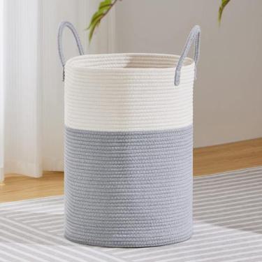 Imagem de Cesto de roupa suja VIPOSCO Large Woven Rope 72L cinza e branco