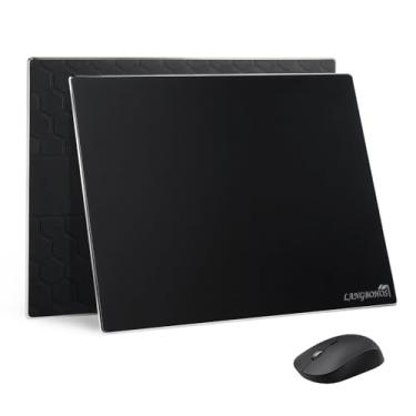 Imagem de LANGBOHOS Mouse pad de vidro microgravado e base de silicone inteira, melhor precisão e velocidade, durável, fácil de limpar, adequado para jogos e uso no escritório (preto - 19,7 x 40,6 cm)
