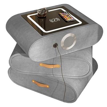 Imagem de Mesa de cabeceira giratória com 3 gavetas grandes para quarto, sala de estar, mesa de cabeceira moderna de madeira com compartimento aberto