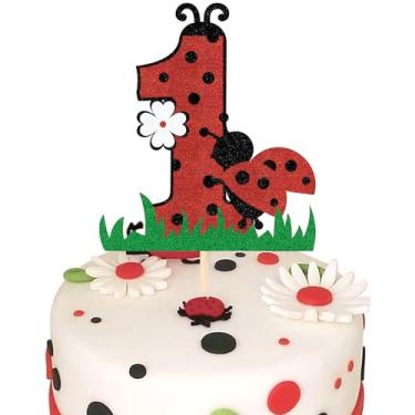 Imagem de Ladybug 1nd Birthday Cake Topper Ladybug One Cake Decorations for Girls Boys Spring Summer Glitter Red Ladybird Themed One Birthday Party Supplies for Baby Shower One Years Old Kids