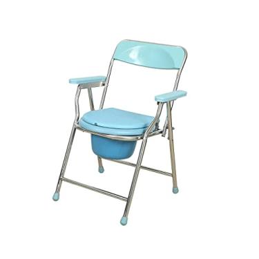 Imagem de Cadeira de chuveiro dobrável cômoda portátil vaso sanitário idosos deficientes cadeira de chuveiro antiderrapante dobrável com encosto e apoios de braços cadeira de vaso sanitário portátil para