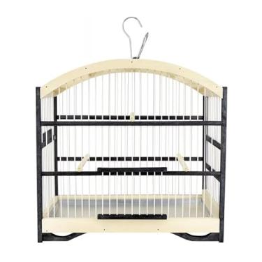 Imagem de Gaiola para Pássaros Pequenos, Madeira Pinho e Fibra, 34 x 37 x 17,5 cm, Fundo Removível, Bege e Preto