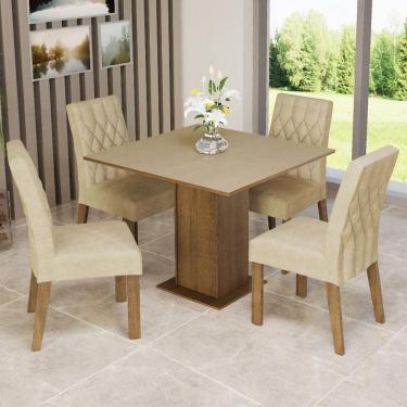 Imagem de Conjunto Sala de Jantar Madesa Rejane Mesa Tampo de Madeira 4 Cadeiras - Rustic/Crema/Imperial