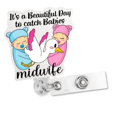 Imagem de Sixrip Carretel de crachá de parteira lt's A Beautiful Day To Catch Babies, engraçado, cegonha, retrátil, presente para ginecologista, parto, enfermeira, obstetra, obstetra, obstetra, presentes para