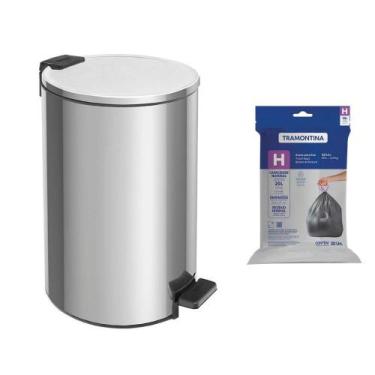 Imagem de Lixeira Tramontina Loop com Pedal 20L Redonda Inox Polido + Saco de Li