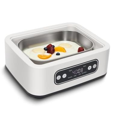 Imagem de Máquina de iogurte de 1,7 litros com ajuste de temperatura (21°C-48°C/21.1 °C-47.8 °C) e tempo (1-99h), 110V-240V Auto-adaptável, pote interno de aço, livre de BPA, incremento Celsius, display LED de