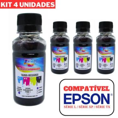 Imagem de 4 Refil 100ml Tinta Compatível Impressora L375 L395 L3150 L3110 - RC