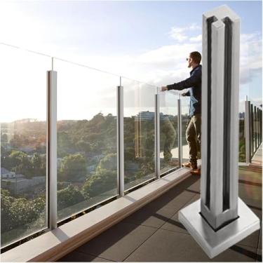 Imagem de Kit De Balaustrada De Sistema De Corrimão De Vidro Quadrado De Metal, Coluna De Guarda-corpo De Sótão Externo Interno Poste De Cerca De Piscina, Escada De, Color Grey, 60cm/23.6inch High