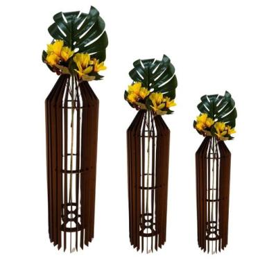 Imagem de Vaso de Chão Decorativo Grande MDF PENEDO - LENOBRE, Preto, Kit com 3 