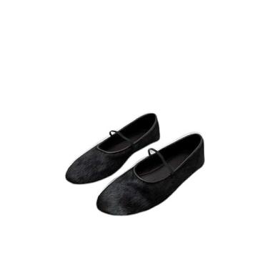 Imagem de Sapatos femininos minimalistas, sapatos de balé e mocassins, moda feminina, crina de cavalo de couro legítimo, mocassins sem cadarço femininos, Preto, 37