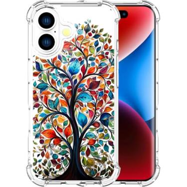 Imagem de ENDIY Compatível com capas para Iphonegirl com design, capa de telefone de designer transparente fofa para mulheres meninas com amortecedor protetor resistente (folhas coloridas de árvore transparente