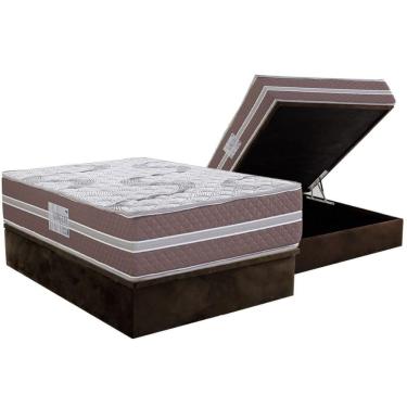 Imagem de Cama Box Baú Casal: Colchão Espuma D33 Herval Long Live + Base CRC Suede Brown (138x188)