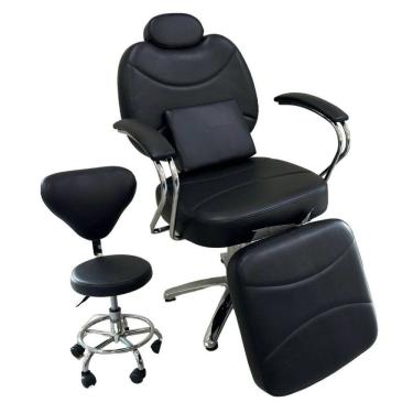 Imagem de Cadeira Cabeleireiro Descanso Perna + Mocho Salão Maquiagem Base Estrela Preta Importway Iwcbdm01pt