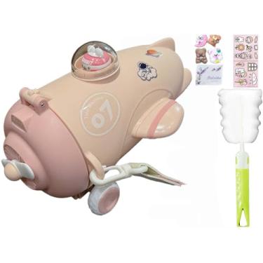 Imagem de viva story Garrafa de viagem aeronáutica com trem de palha copo para beber gelo leite café desenho animado ônibus copo de plástico para piquenique festa presente de aniversário (Aircarft Pink Bunny