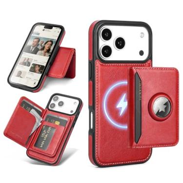 Imagem de Antsturdy Compatível com MagSafe 2 em 1 Capa magnética destacável para celular 17 Pro com suporte para AirTag, masculina e feminina, couro sintético com bloqueio de RFID, compartimentos para cartão de