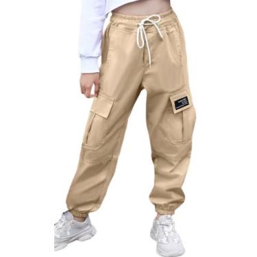 Imagem de Calças cargo SANGTREE femininas com cordão e cintura elástica cáqui