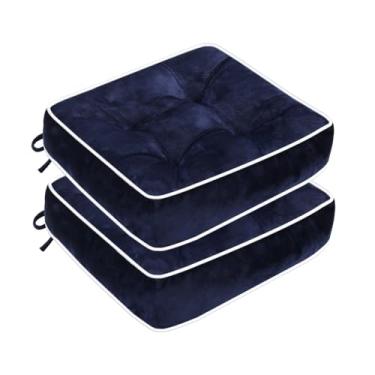 Imagem de ERWUDEling Conjunto de 2 almofadas para cadeira de exterior, almofadas de pátio para móveis de exterior, almofadas de cadeira de exterior com tufos, impermeáveis, 48 x 48 x 12 cm, azul