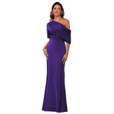 Imagem de Vestido BITALY de um ombro em cetim para mãe da noiva roxo