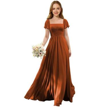 Imagem de Vestido Augday Chiffon Ruched Flower Girl Burnt Orange Tamanho 10