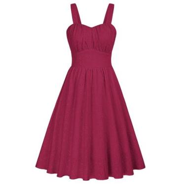 Imagem de Vestido Belle Poque Vintage sem mangas A-Line de algodão bordô