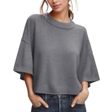 Imagem de Suéter feminino ZDC de verão, manga 3/4, cortado, cinza escuro