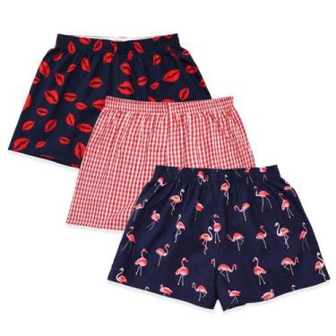 Imagem de Shorts de pijama Cinvik femininos pliad de algodão vermelho Loungewear