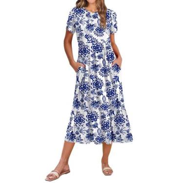 Imagem de Vestido midi Zeagoo Casual Solto em Camadas Boho Beach Blue Floral