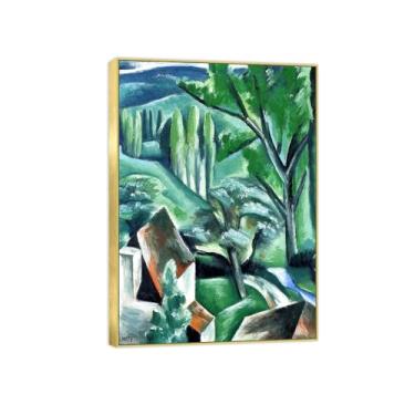 Imagem de BMZFYBS Impressão em tela pintura famosa imagem de parede paisagem verde pôster moldura dourada para sala de estar banheiro decoração de casa 70 x 100 cm 27 x 39 pol