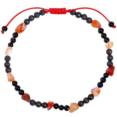 Imagem de Jewever Tornozeleira de ágata preta/pedra vulcânica, cristais de cura e pedras preciosas, difusor de óleo essencial para mulheres ajustáveis (21 a 25 cm), Pedra, ágata vermelha